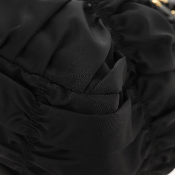 PRADA Gathered Hand Bag Nylon 2way Black Gold Auth am9517V