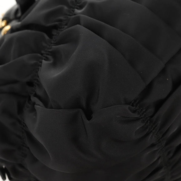 PRADA Gathered Hand Bag Nylon 2way Black Gold Auth am9517V