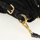 PRADA Gathered Hand Bag Nylon 2way Black Gold Auth am9517V-18