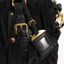 PRADA Gathered Hand Bag Nylon 2way Black Gold Auth am9517V-19