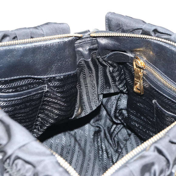 PRADA Gathered Hand Bag Nylon 2way Black Gold Auth am9517V