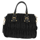 PRADA Gathered Hand Bag Nylon 2way Black Gold Auth am9517V-3