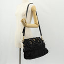 PRADA Gathered Hand Bag Nylon 2way Black Gold Auth am9517V-31