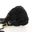 PRADA Gathered Hand Bag Nylon 2way Black Gold Auth am9517V-4