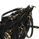 PRADA Gathered Hand Bag Nylon 2way Black Gold Auth am9517V-6