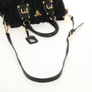 PRADA Gathered Hand Bag Nylon 2way Black Gold Auth am9517V-9