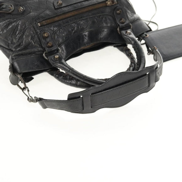 BALENCIAGA The First Hand Bag Leather 2way Black 103208 Auth am9518V