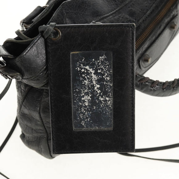 BALENCIAGA The First Hand Bag Leather 2way Black 103208 Auth am9518V