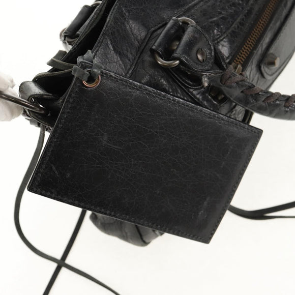 BALENCIAGA The First Hand Bag Leather 2way Black 103208 Auth am9518V