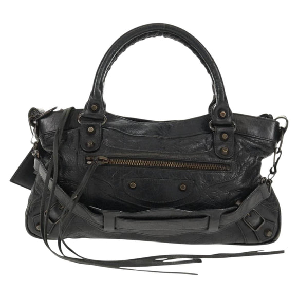 BALENCIAGA The First Hand Bag Leather 2way Black 103208 Auth am9518V