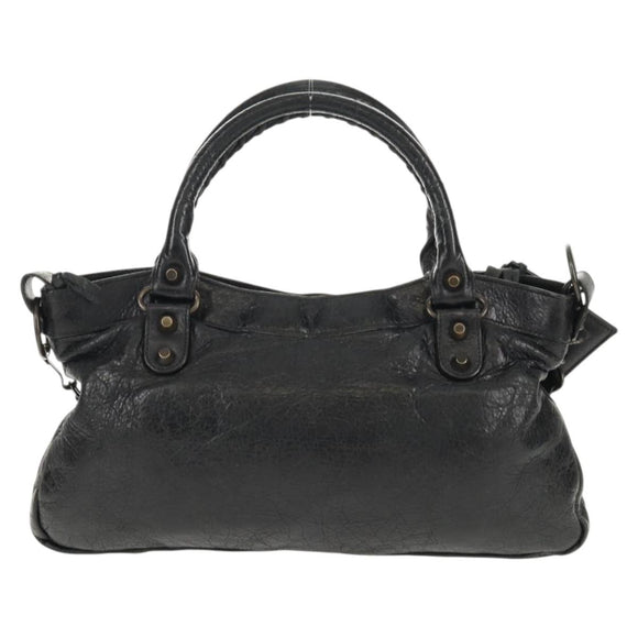 BALENCIAGA The First Hand Bag Leather 2way Black 103208 Auth am9518V