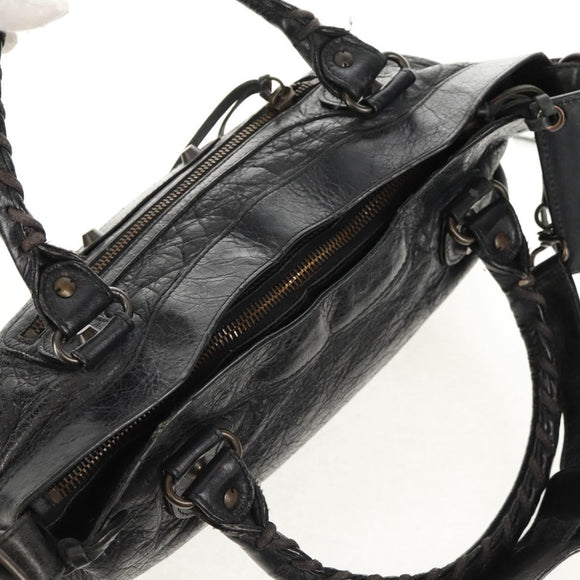 BALENCIAGA The First Hand Bag Leather 2way Black 103208 Auth am9518V
