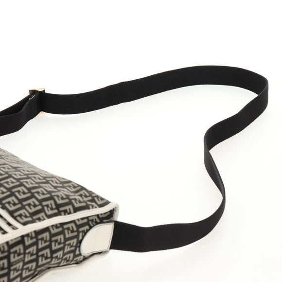 FENDI Zucchino Canvas Shoulder Bag Black Gold Auth am9520V