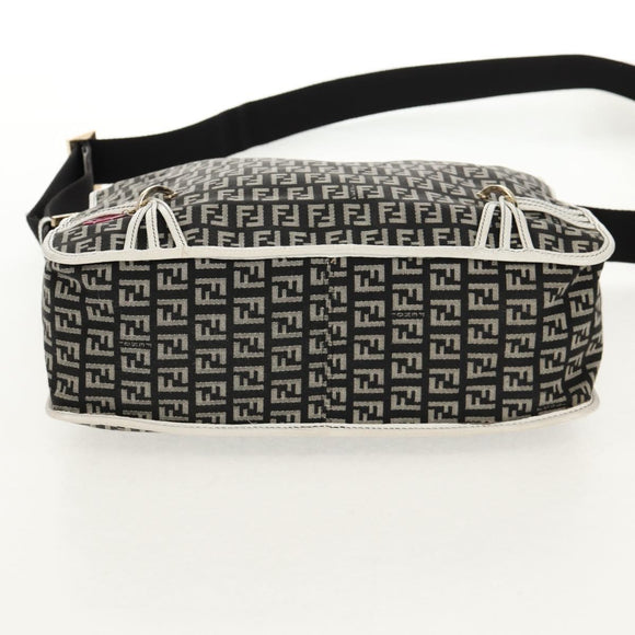 FENDI Zucchino Canvas Shoulder Bag Black Gold Auth am9520V