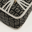 FENDI Zucchino Canvas Shoulder Bag Black Gold Auth am9520V-16