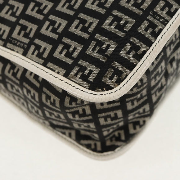 FENDI Zucchino Canvas Shoulder Bag Black Gold Auth am9520V