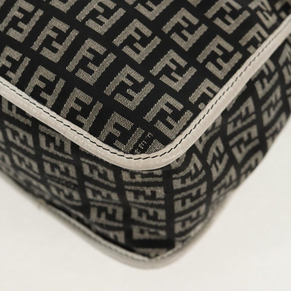 FENDI Zucchino Canvas Shoulder Bag Black Gold Auth am9520V