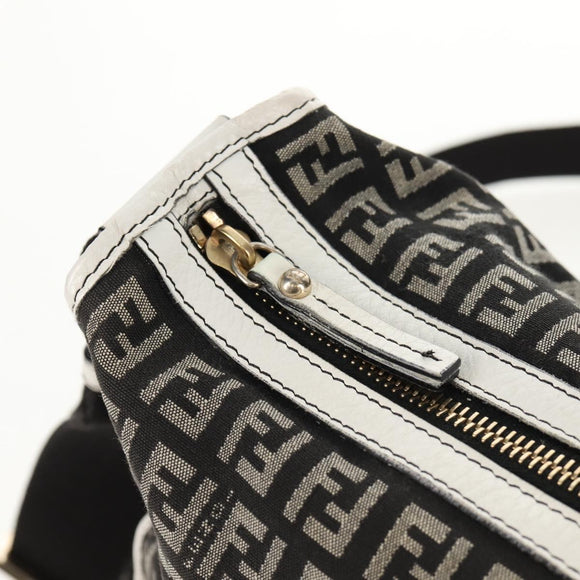 FENDI Zucchino Canvas Shoulder Bag Black Gold Auth am9520V