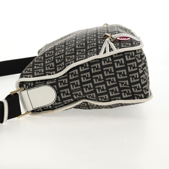 FENDI Zucchino Canvas Shoulder Bag Black Gold Auth am9520V
