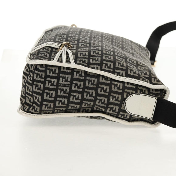FENDI Zucchino Canvas Shoulder Bag Black Gold Auth am9520V
