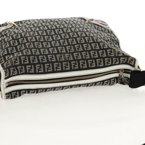 FENDI Zucchino Canvas Shoulder Bag Black Gold Auth am9520V
