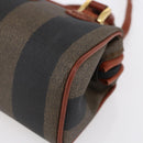 FENDI Pecan Canvas Mini Boston Bag PVC 2way Black Brown gold Auth am9531V-15