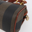 FENDI Pecan Canvas Mini Boston Bag PVC 2way Black Brown gold Auth am9531V-17