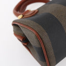 FENDI Pecan Canvas Mini Boston Bag PVC 2way Black Brown gold Auth am9531V-10