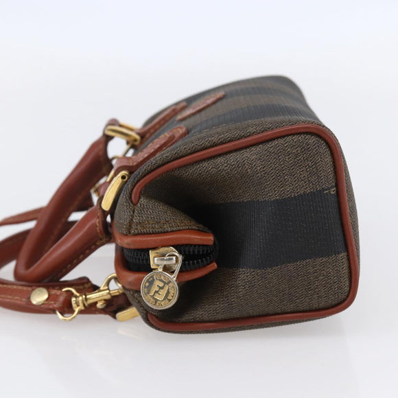 FENDI Pecan Canvas Mini Boston Bag PVC 2way Black Brown gold Auth am9531V