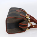 FENDI Pecan Canvas Mini Boston Bag PVC 2way Black Brown gold Auth am9531V-4