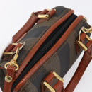 FENDI Pecan Canvas Mini Boston Bag PVC 2way Black Brown gold Auth am9531V-6