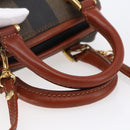 FENDI Pecan Canvas Mini Boston Bag PVC 2way Black Brown gold Auth am9531V-7