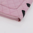 CHANEL Matelasse Cambon Line Long Wallet Leather Pink Silver CC Auth am9532-16