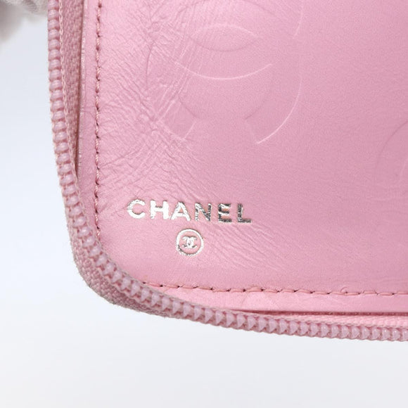 CHANEL Matelasse Cambon Line Long Wallet Leather Pink Silver CC Auth am9532