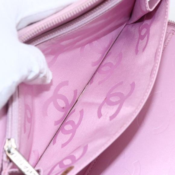 CHANEL Matelasse Cambon Line Long Wallet Leather Pink Silver CC Auth am9532