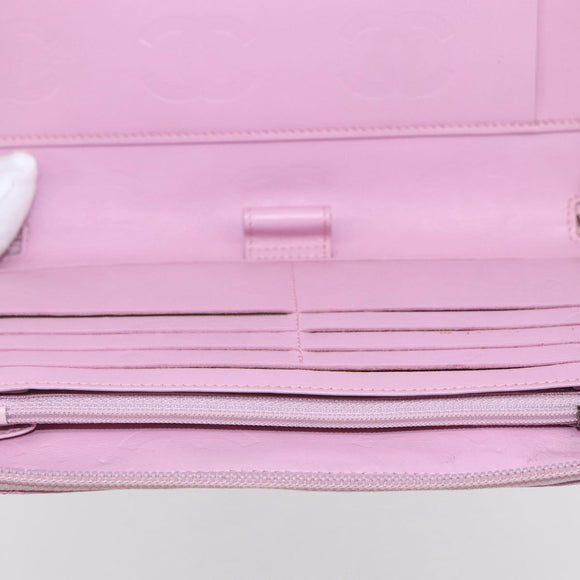 CHANEL Matelasse Cambon Line Long Wallet Leather Pink Silver CC Auth am9532