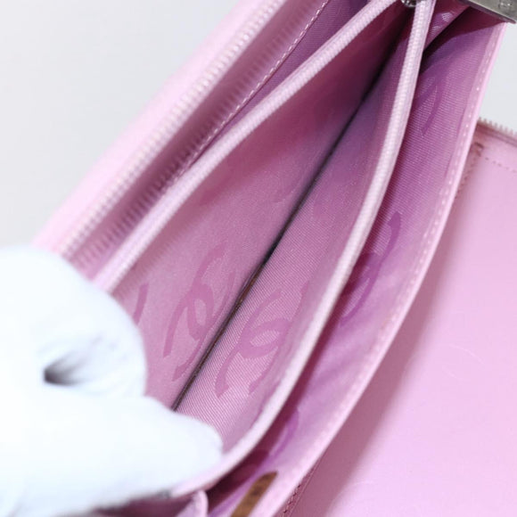 CHANEL Matelasse Cambon Line Long Wallet Leather Pink Silver CC Auth am9532