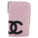 CHANEL Matelasse Cambon Line Long Wallet Leather Pink Silver CC Auth am9532-13