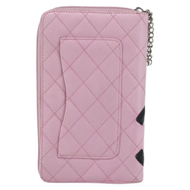 CHANEL Matelasse Cambon Line Long Wallet Leather Pink Silver CC Auth am9532 - 0