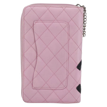 CHANEL Matelasse Cambon Line Long Wallet Leather Pink Silver CC Auth am9532 - 0