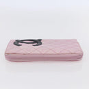 CHANEL Matelasse Cambon Line Long Wallet Leather Pink Silver CC Auth am9532-3
