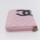 CHANEL Matelasse Cambon Line Long Wallet Leather Pink Silver CC Auth am9532-5