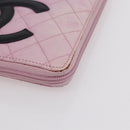 CHANEL Matelasse Cambon Line Long Wallet Leather Pink Silver CC Auth am9532-14