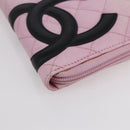 CHANEL Matelasse Cambon Line Long Wallet Leather Pink Silver CC Auth am9532-15
