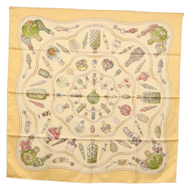 HERMES Carre 90 Scarf ""Qu importe le flacon"" Silk Beige Auth am9538