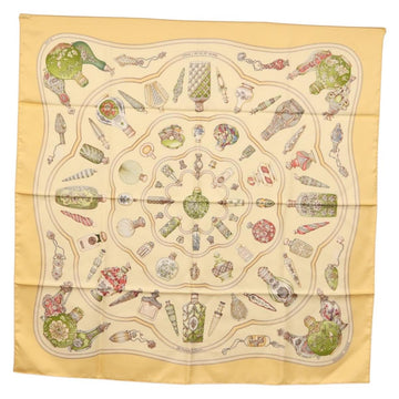 HERMES Carre 90 Scarf ""Qu importe le flacon"" Silk Beige Auth am9538