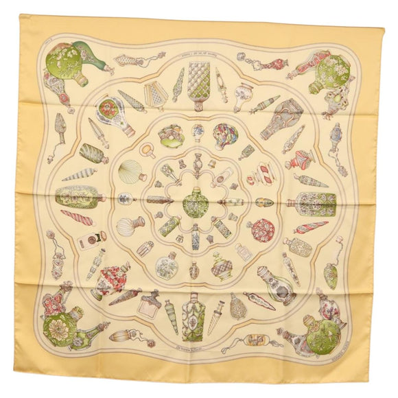 HERMES Carre 90 Scarf ""Qu importe le flacon"" Silk Beige Auth am9538