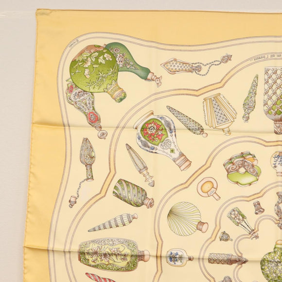 HERMES Carre 90 Scarf ""Qu importe le flacon"" Silk Beige Auth am9538