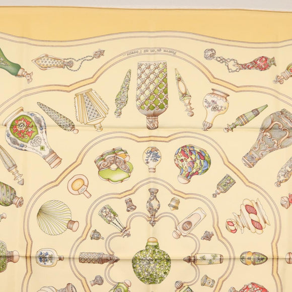 HERMES Carre 90 Scarf ""Qu importe le flacon"" Silk Beige Auth am9538