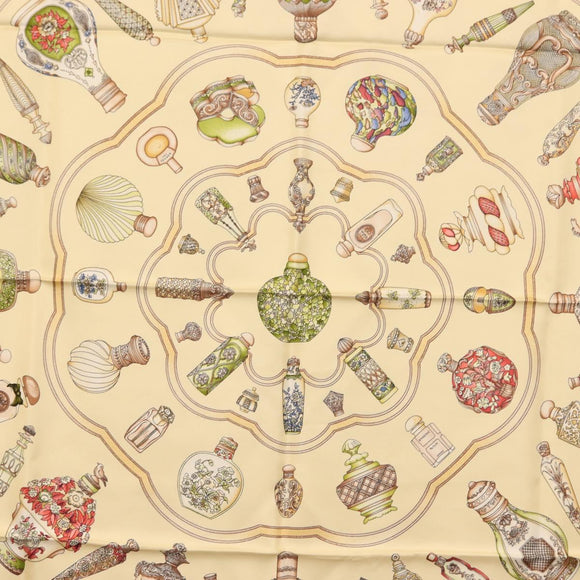 HERMES Carre 90 Scarf ""Qu importe le flacon"" Silk Beige Auth am9538